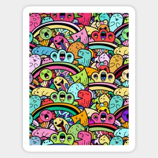 Monster Doodle Street Art Pattern, Funny Urban Style Sticker